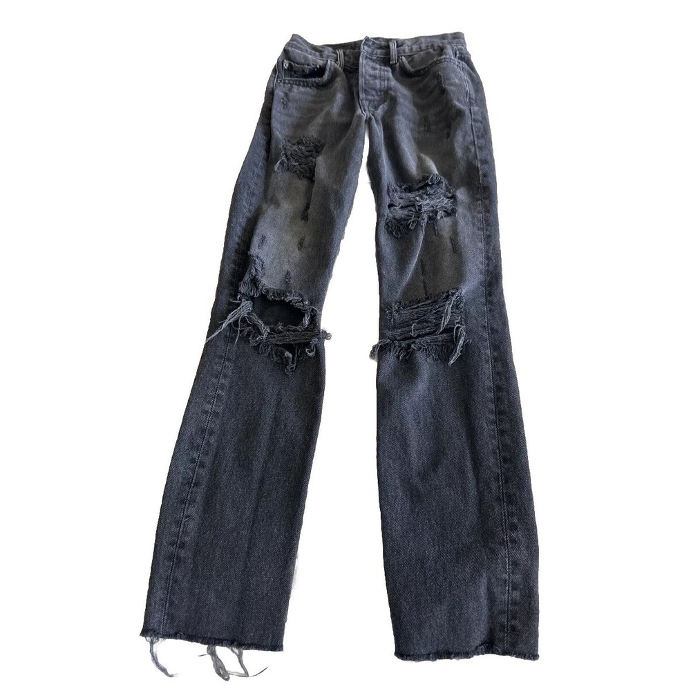 GRLFRND Karolina Jeans Women's 23 Black  Distressed Button Fly Raw Hems